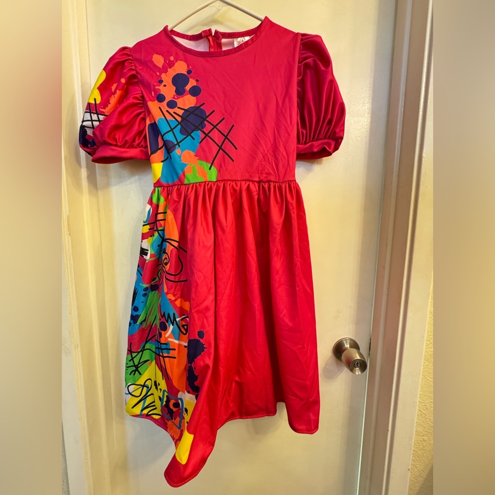 Barbie dressVibrant Red Dress with Colorful Abstract Design